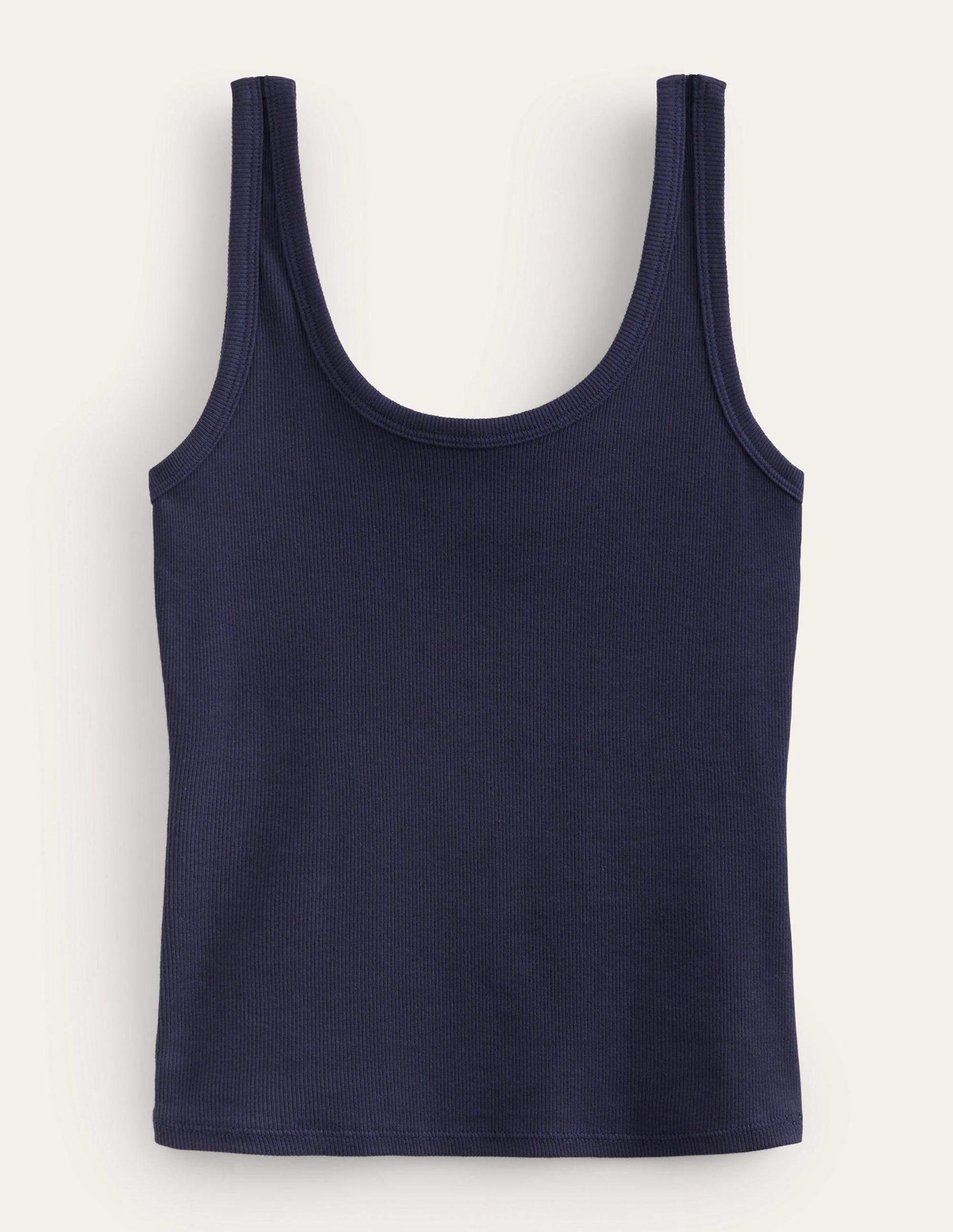 Cotton Ribbed Scoop Vest-Navy-5