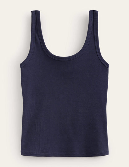 Cotton Ribbed Scoop Vest-Navy-5