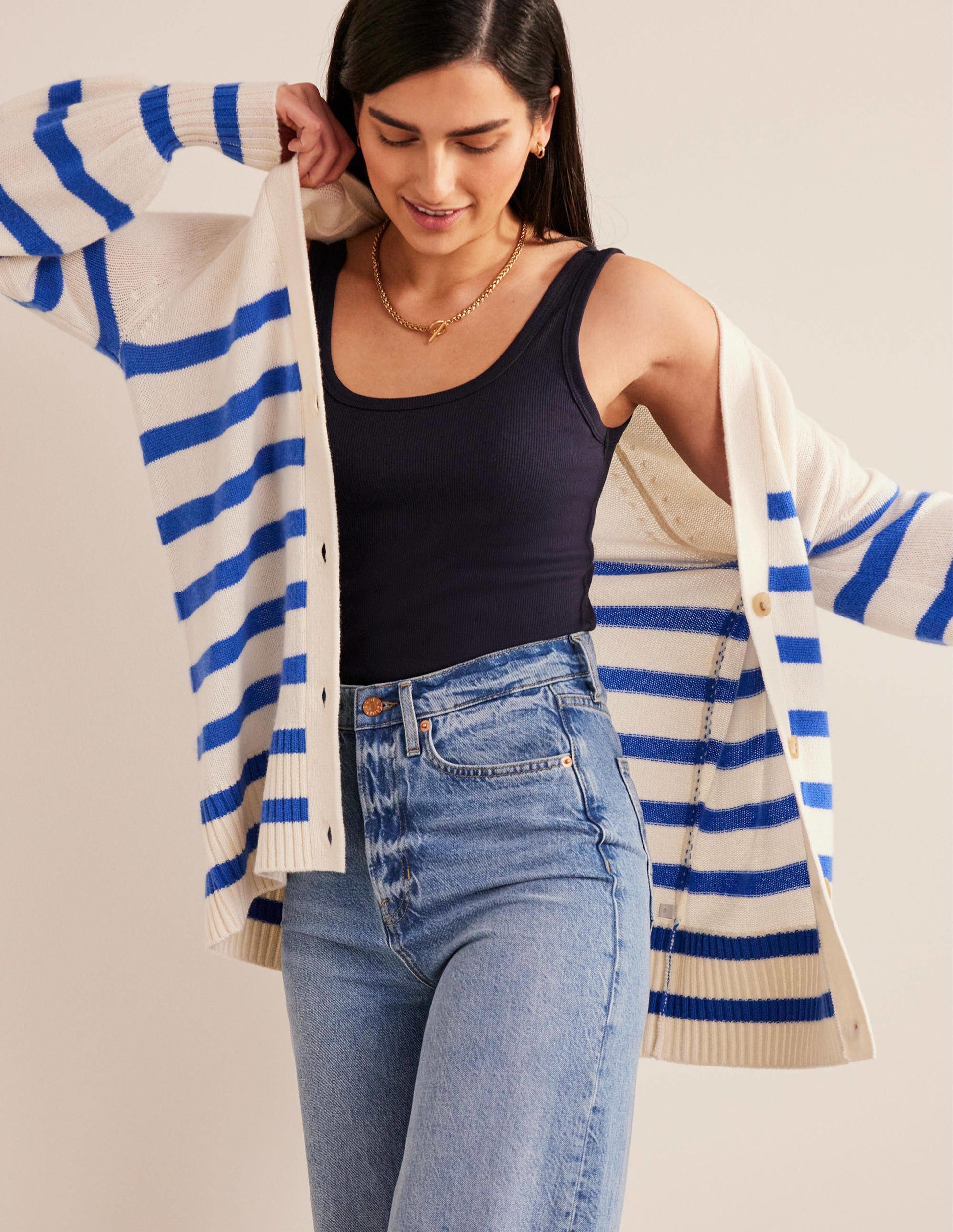 Cotton Ribbed Scoop Vest-Navy-1