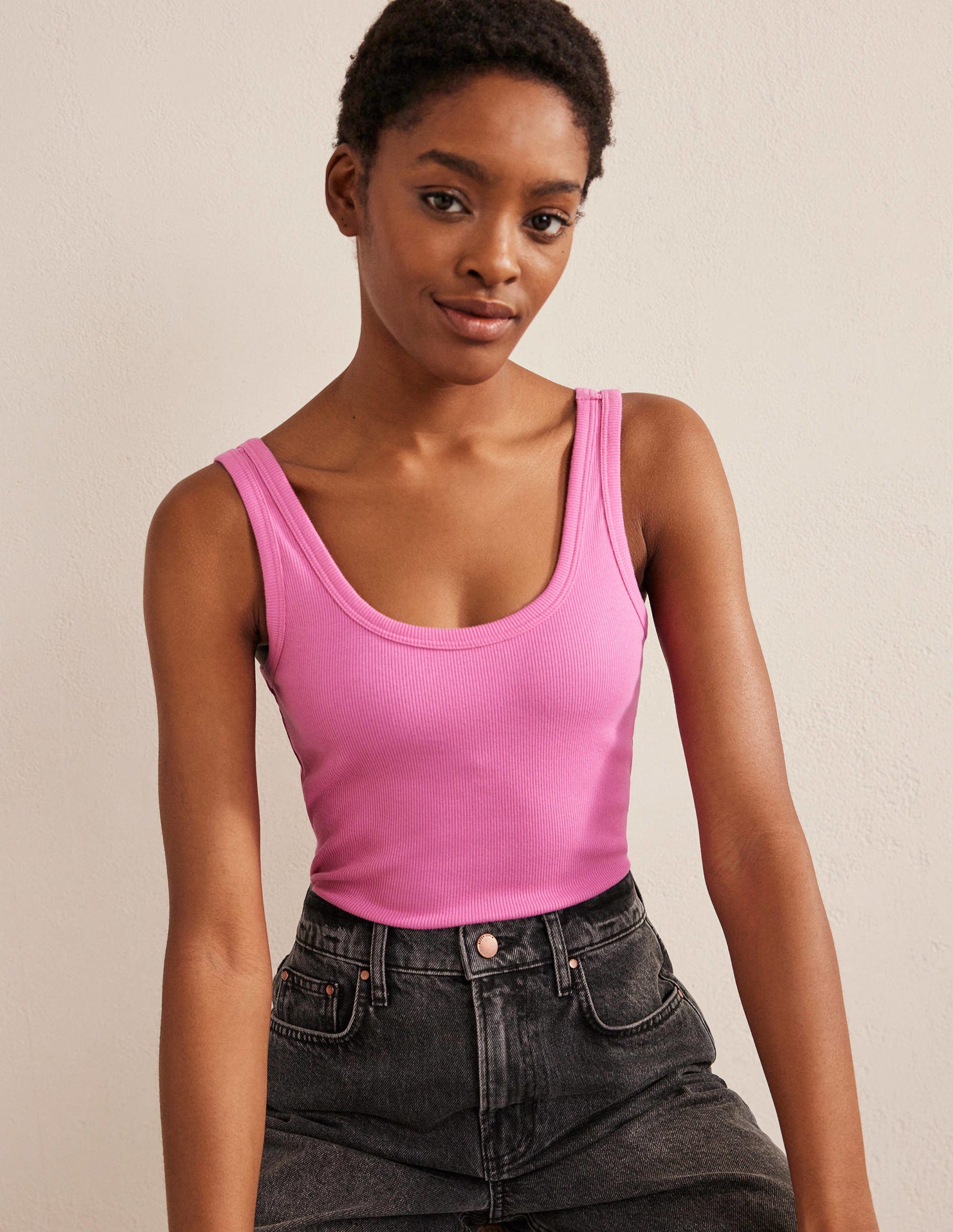 Cotton Ribbed Scoop Vest-Plum Blossom-1