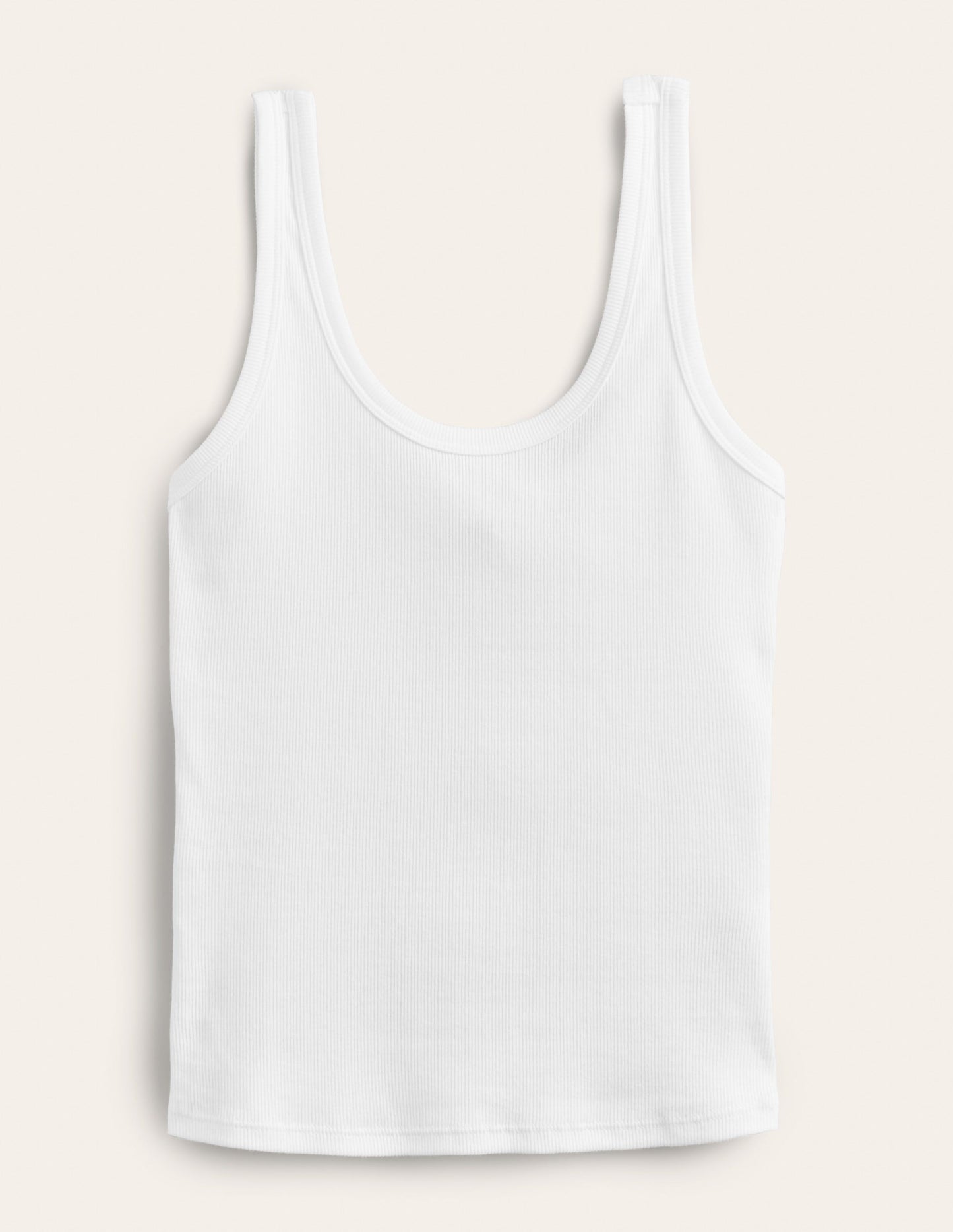 Cotton Ribbed Scoop Vest-White