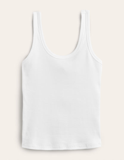 Cotton Ribbed Scoop Vest-White-6