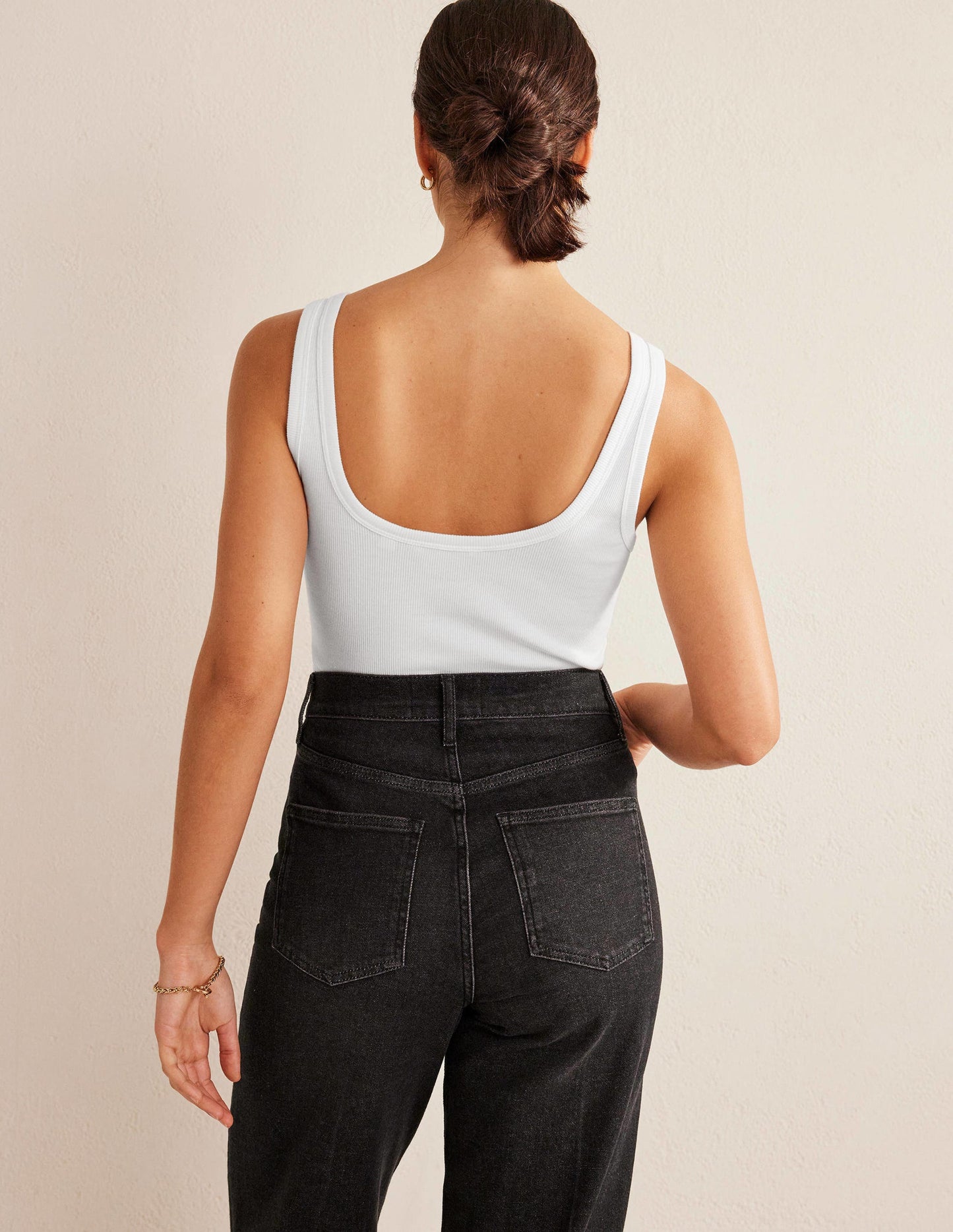 Cotton Ribbed Scoop Vest-White