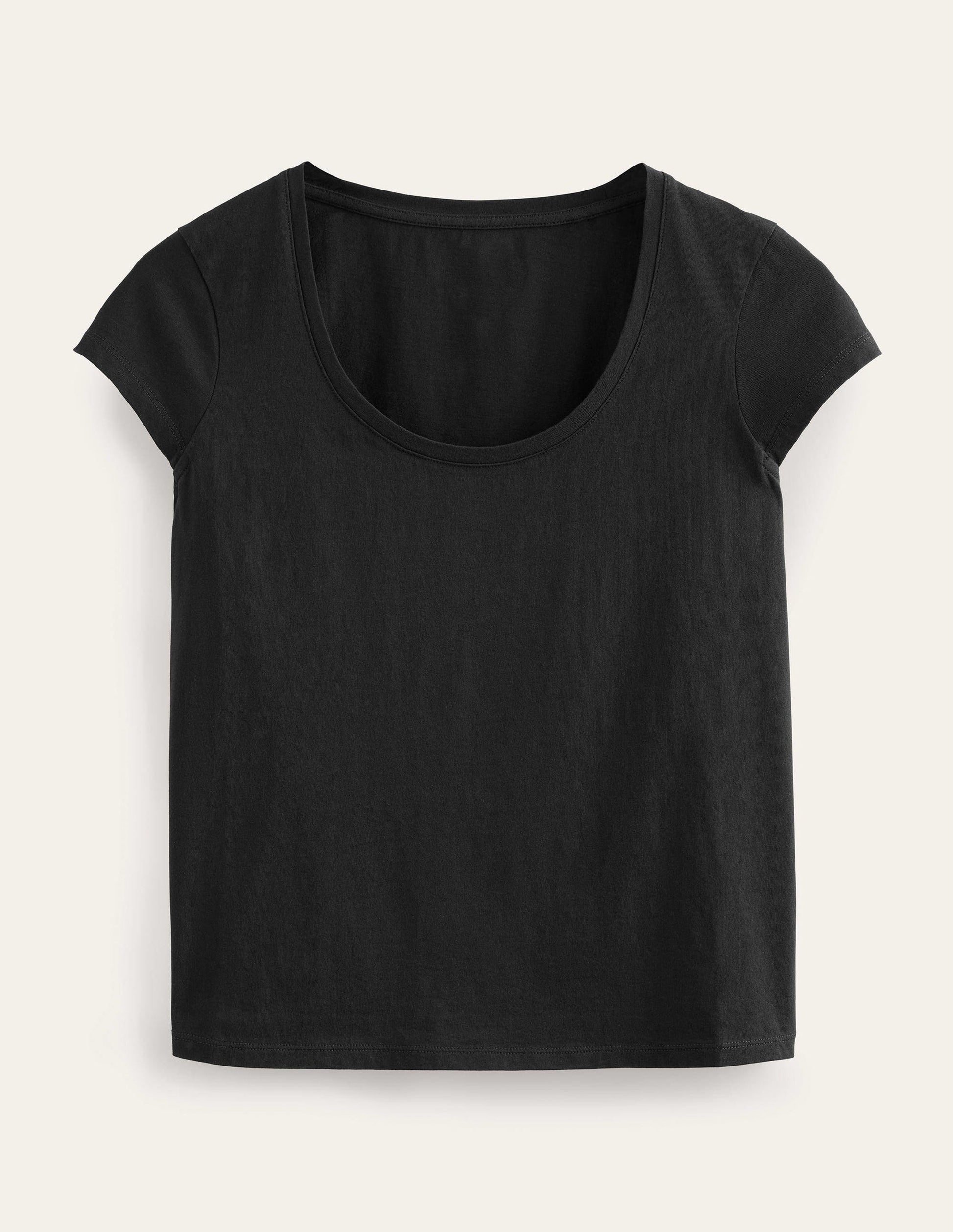 Pure Cotton Scoop Neck T-Shirt-Black-5
