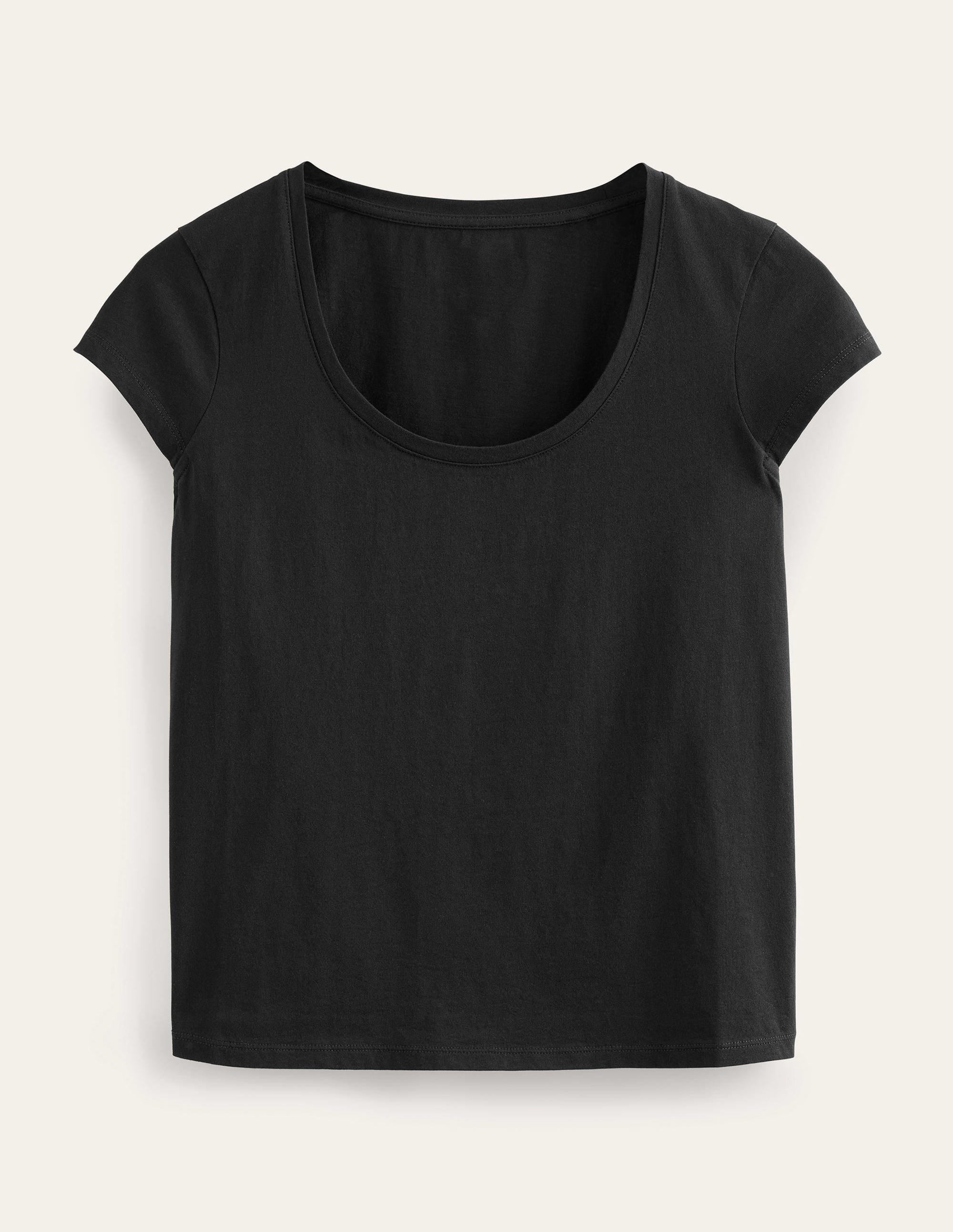 Pure Cotton Scoop Neck T-Shirt-Black - Image 5