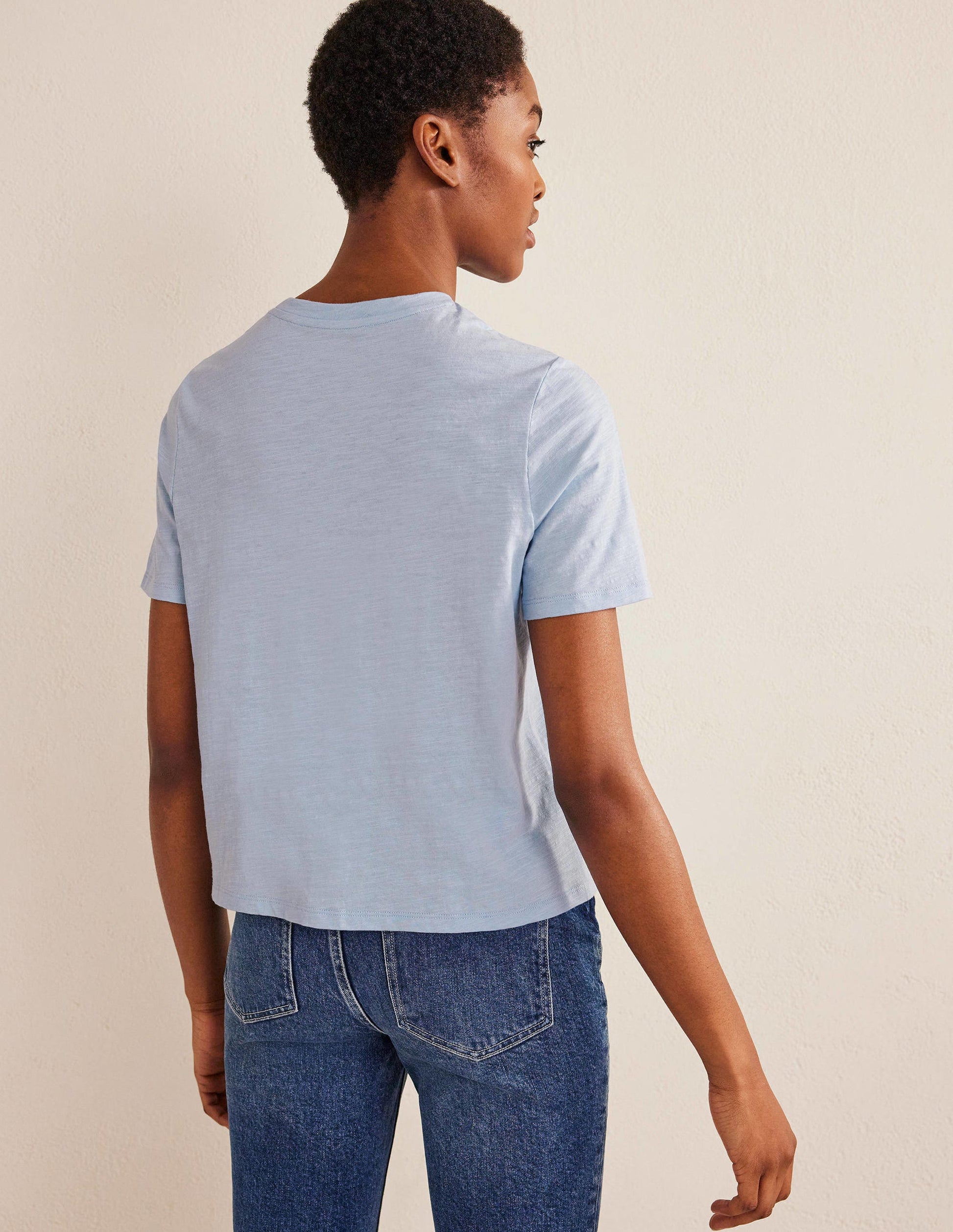 Cotton Crew Neck T-Shirt-Chambray Blue-3