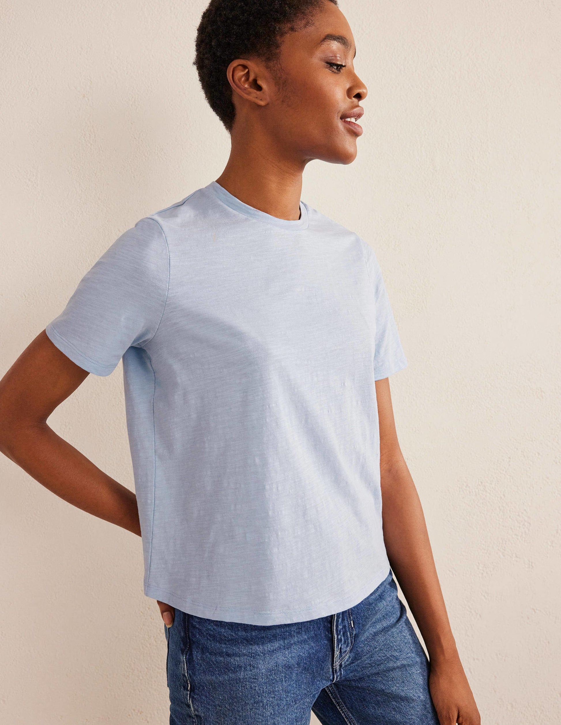 Cotton Crew Neck T-Shirt-Chambray Blue-4