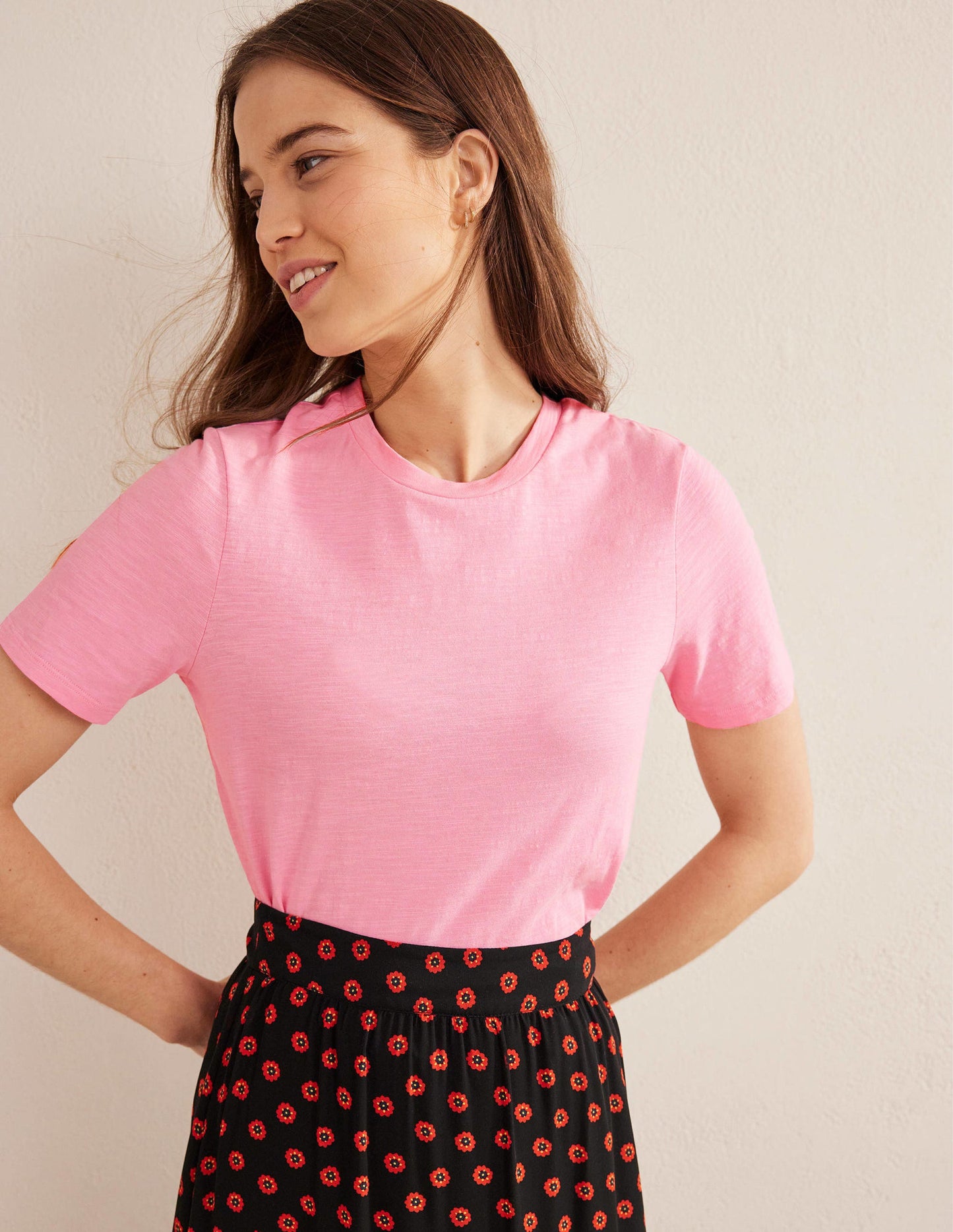 Cotton Crew Neck T-Shirt-Cameo Pink