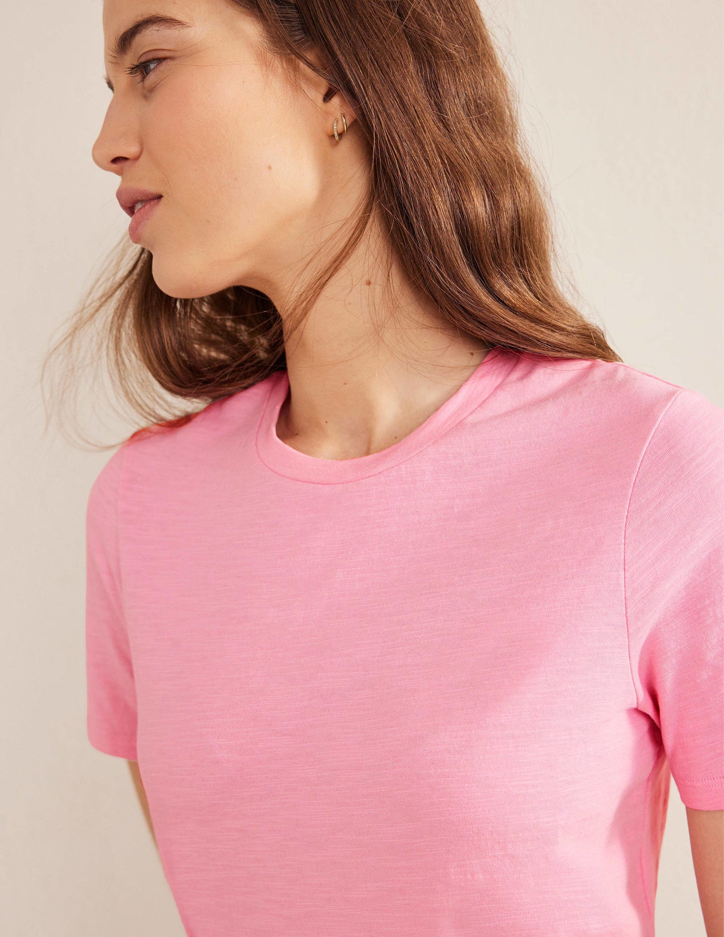 Cotton Crew Neck T-Shirt-Cameo Pink