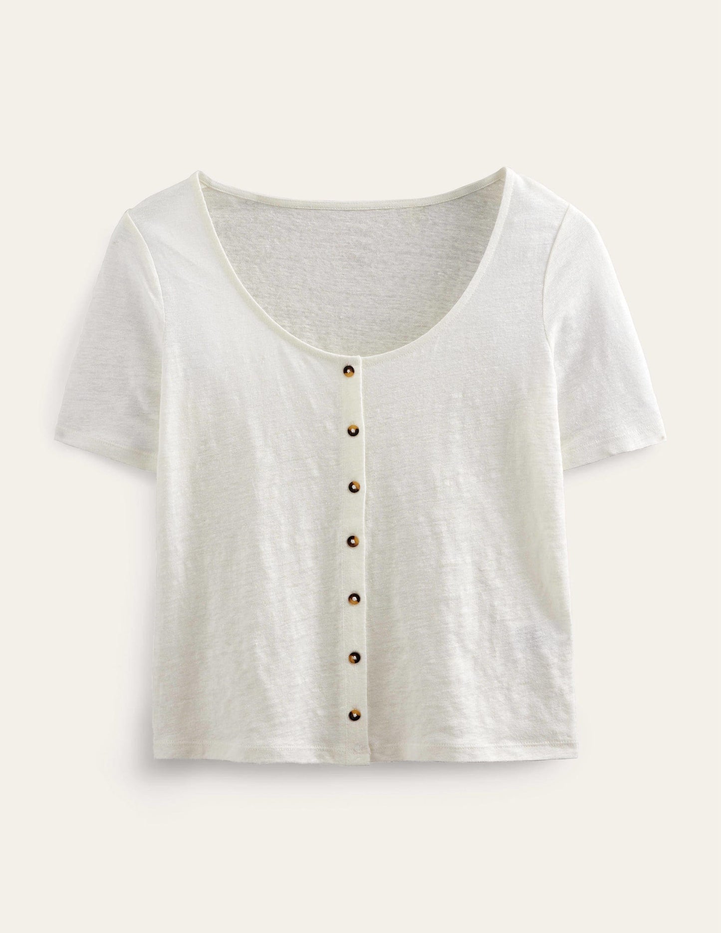 Scoop Neck Linen T-shirt-Ivory