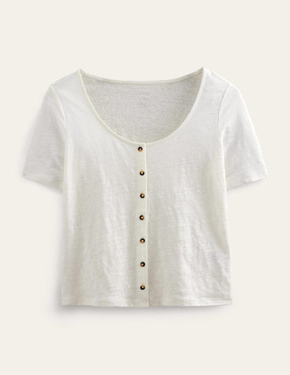Scoop Neck Linen T-shirt-Ivory-7