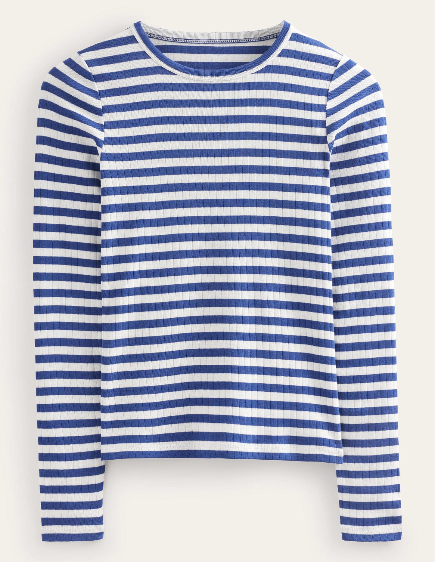 Anna Rib Crew T-Shirt-Lapis Blue, Ivory Stripe