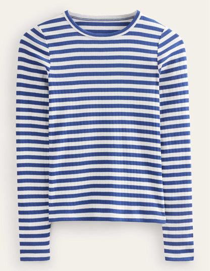 Anna Rib Crew T-Shirt-Lapis Blue, Ivory Stripe-5