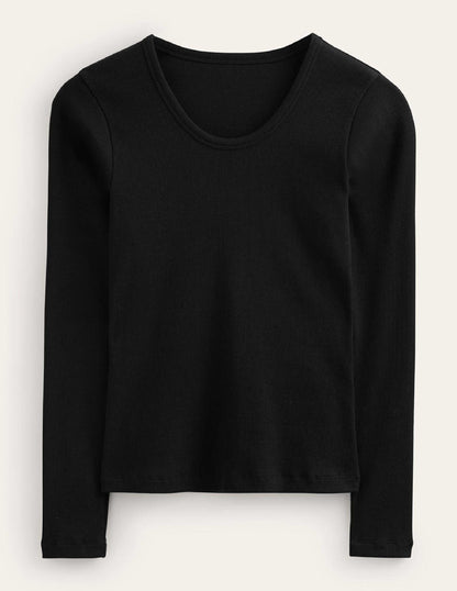 Cotton Rib Scoop Neck Top-Black-5