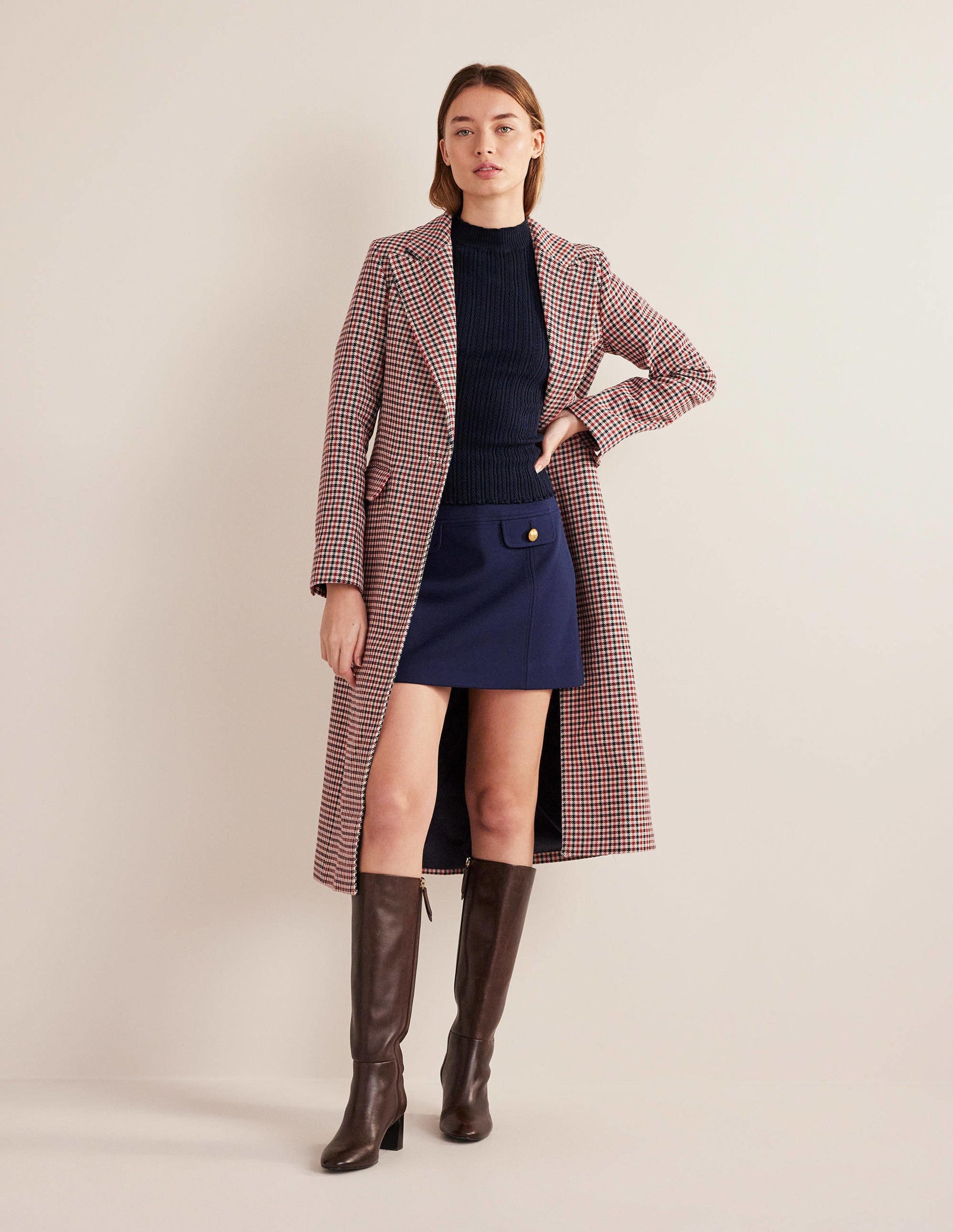 Tailored Check Maxi Coat-Red, Navy, Camel Check-2