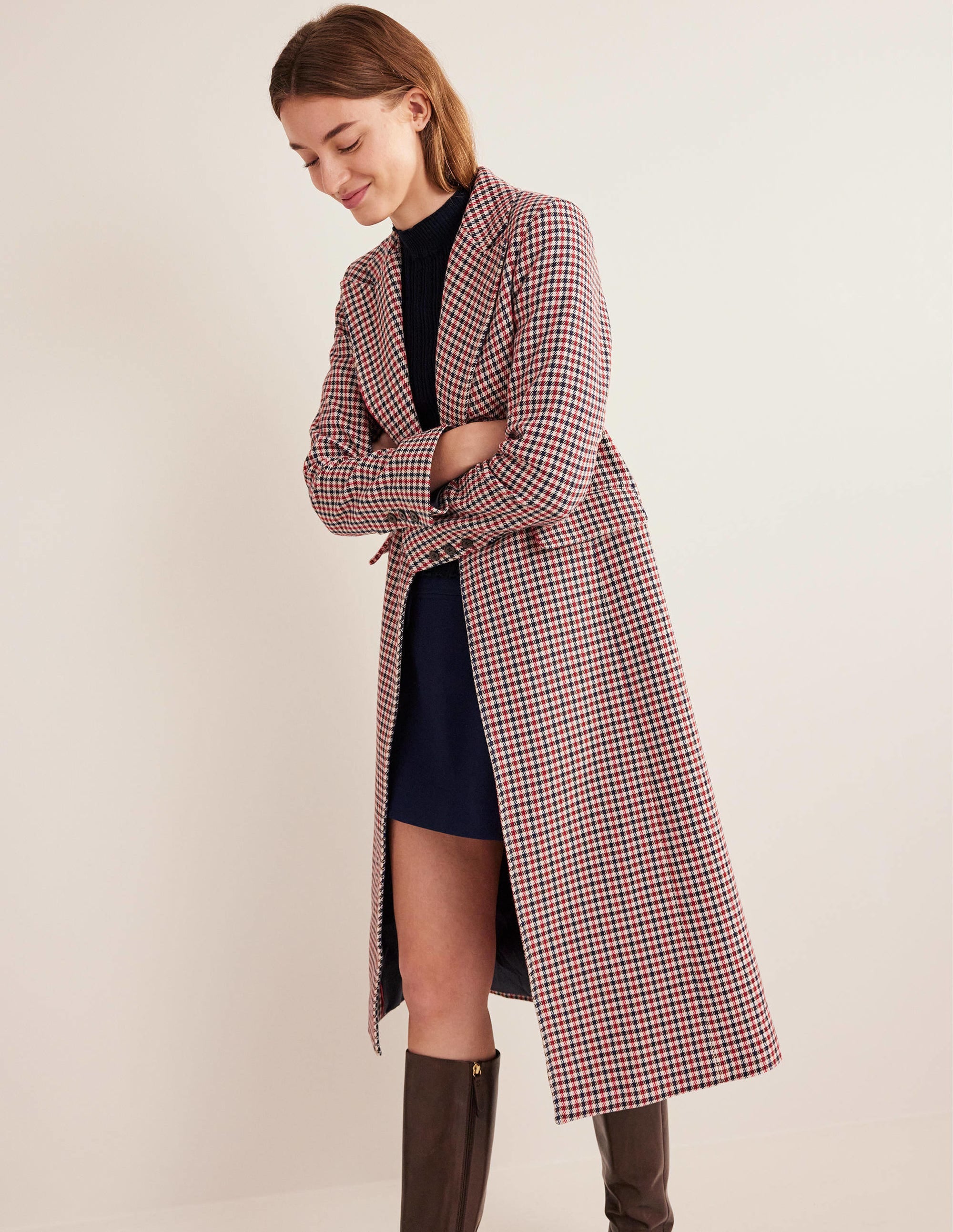 Tailored Check Maxi Coat-Red, Navy, Camel Check - Image 5