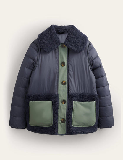 Quilted Borg Jacket-Navy-6