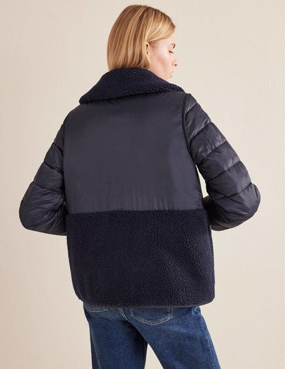 Quilted Borg Jacket-Navy-3