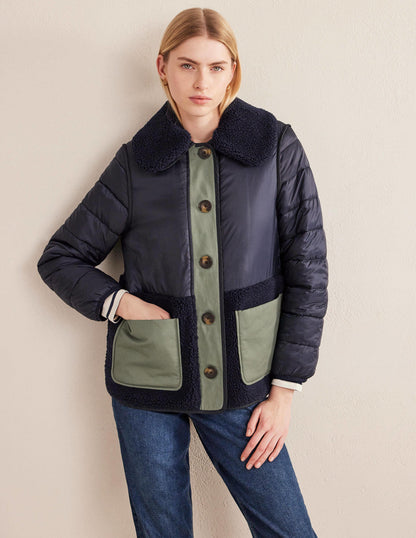 Quilted Borg Jacket-Navy-5