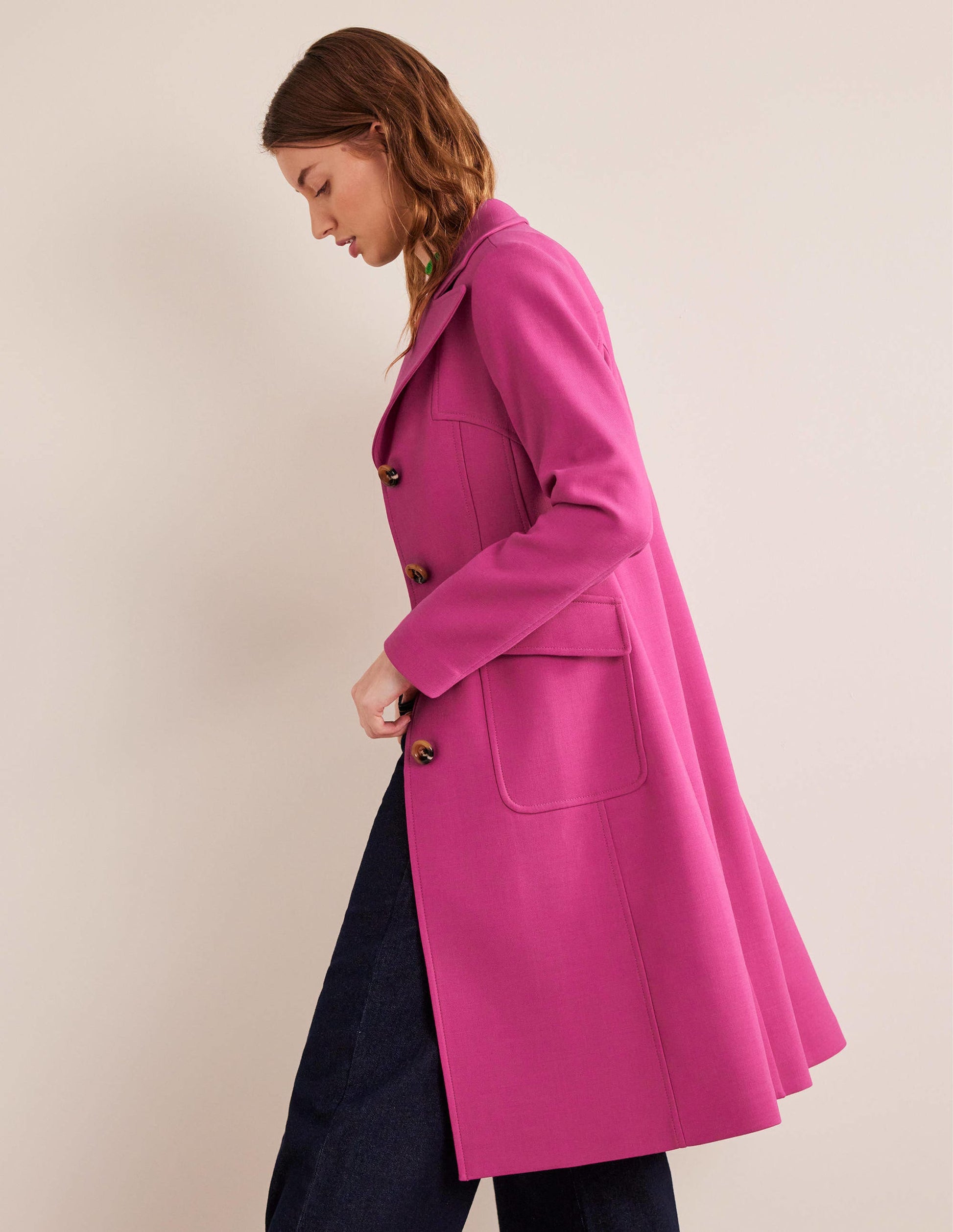 Fitted Wool Blend Maxi Coat-Pink-1