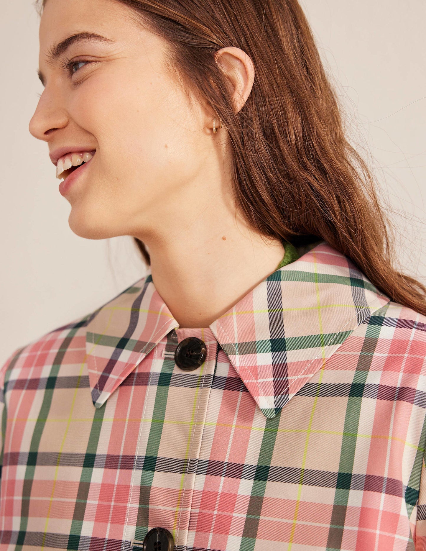 Collared Check Cotton Coat-Check