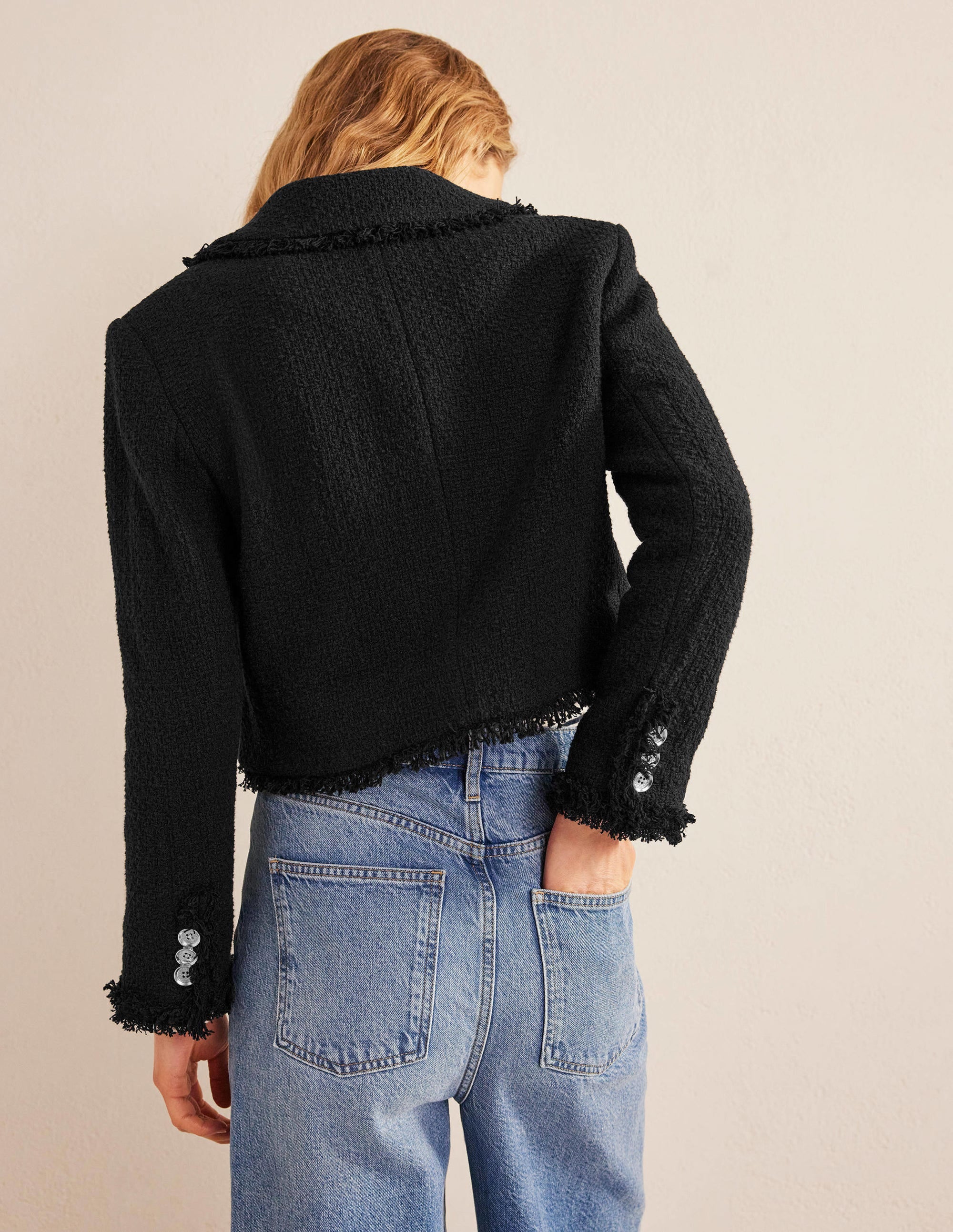 Textured Fitted Cropped Jacket-Black - Image 5