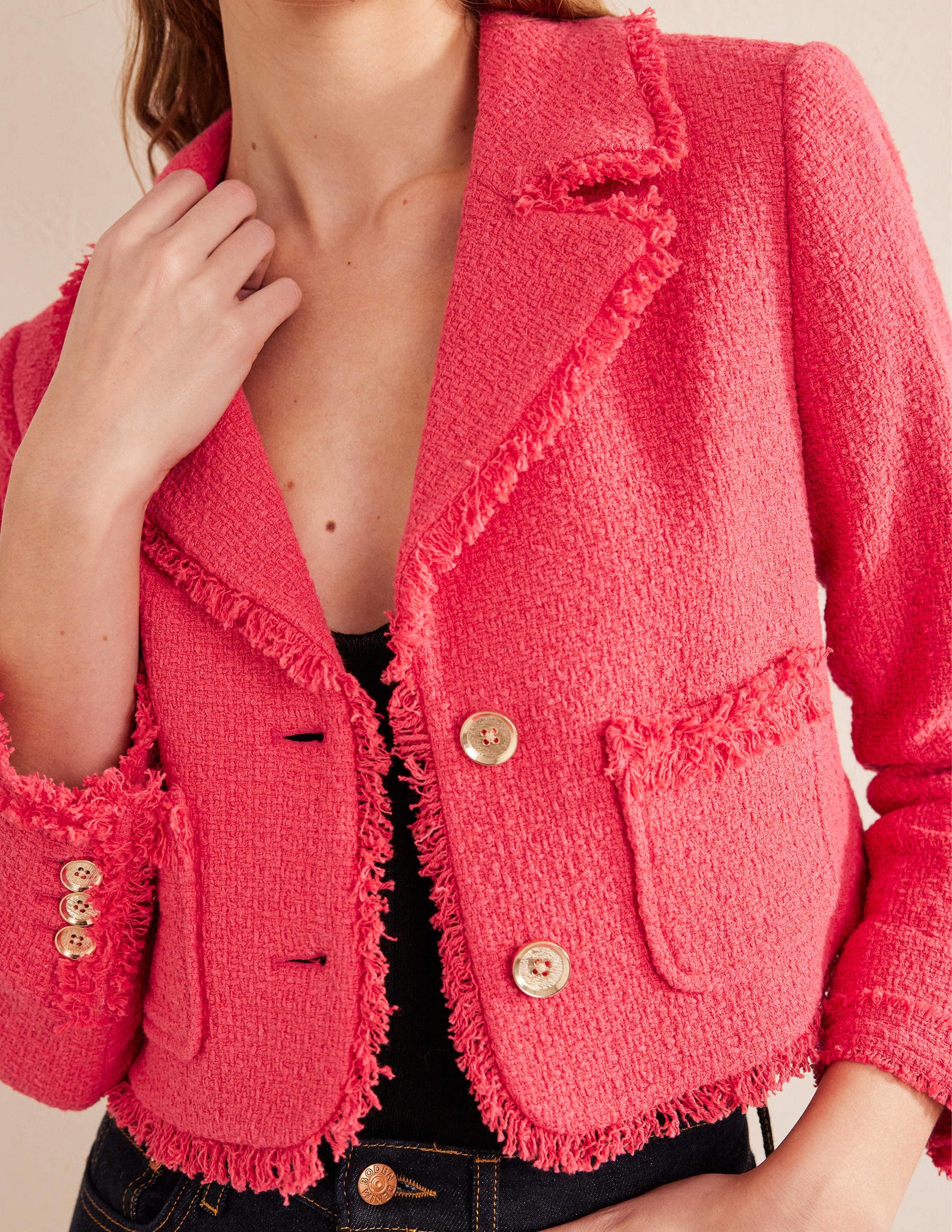Textured Fitted Cropped Jacket-Coral-2
