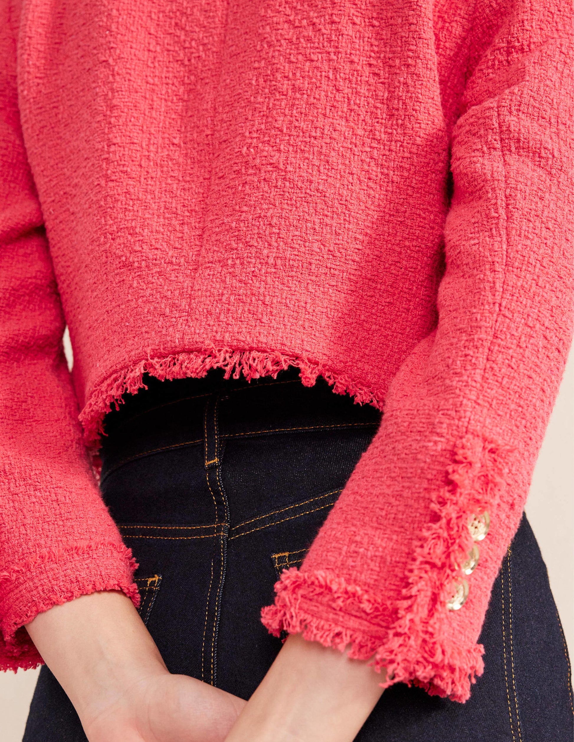 Textured Fitted Cropped Jacket-Coral-5