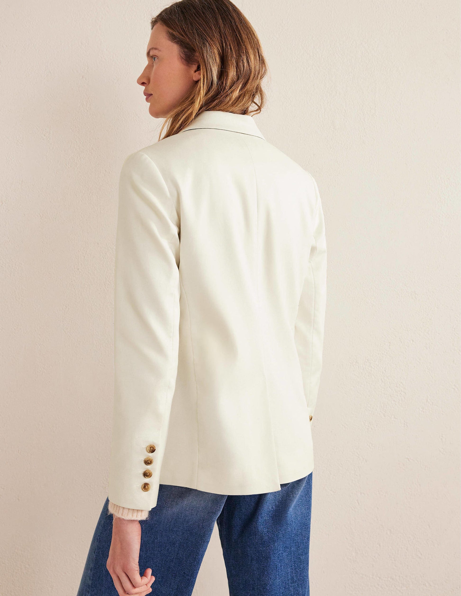 Double Breasted Twill Blazer-Ivory-3