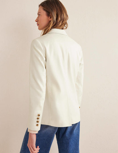 Double Breasted Twill Blazer-Ivory-3
