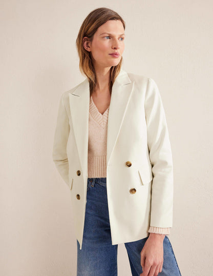 Double Breasted Twill Blazer-Ivory-4