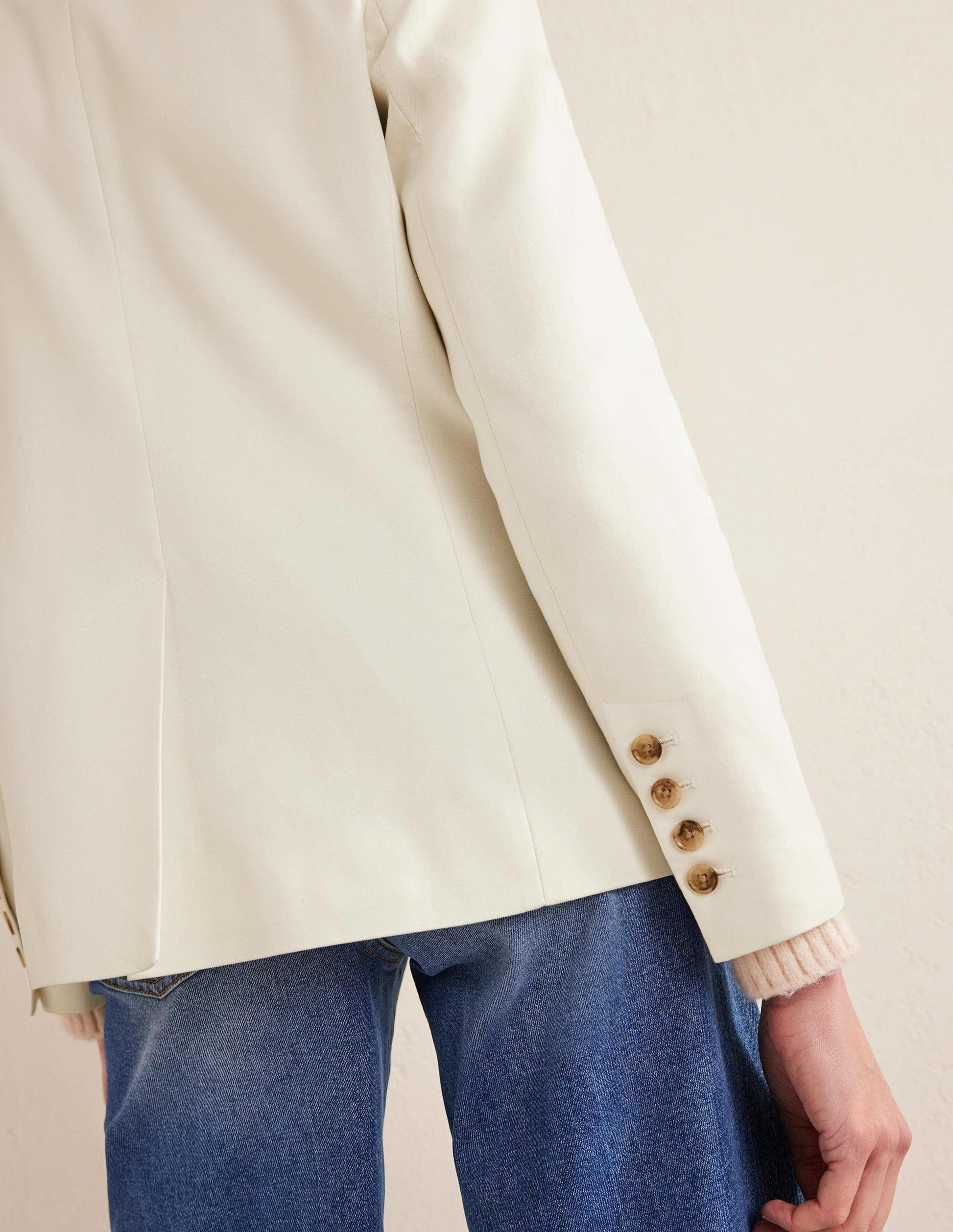 Double Breasted Twill Blazer-Ivory-6