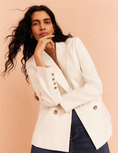 Double Breasted Twill Blazer-Ivory-7