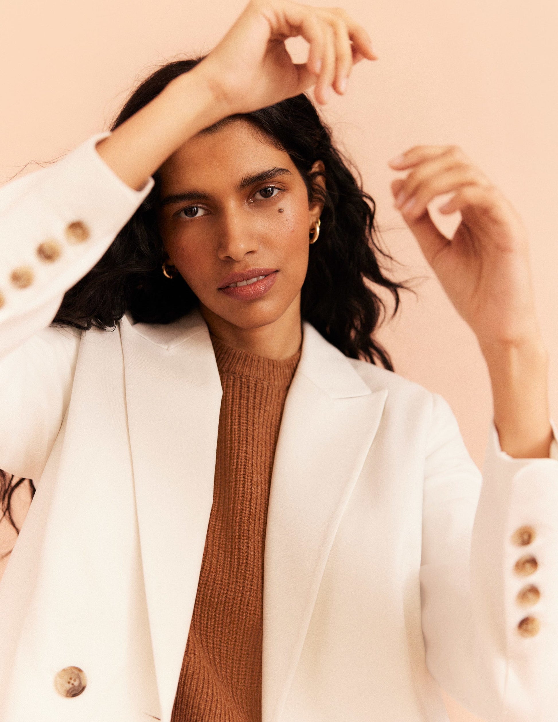 Double Breasted Twill Blazer-Ivory-9