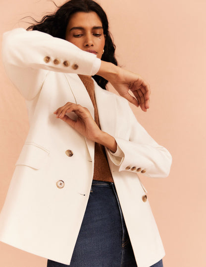 Double Breasted Twill Blazer-Ivory-10