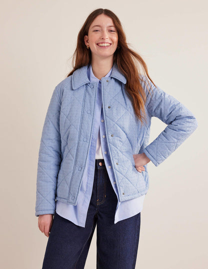 Broderie Quilted Cotton Jacket-Chambray-1