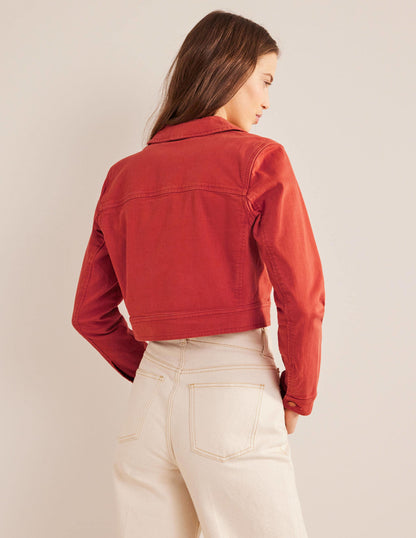Cropped Casual Cotton Jacket-Tomato-3