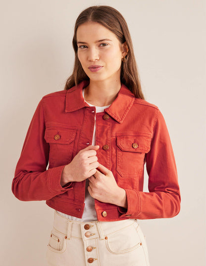 Cropped Casual Cotton Jacket-Tomato-4
