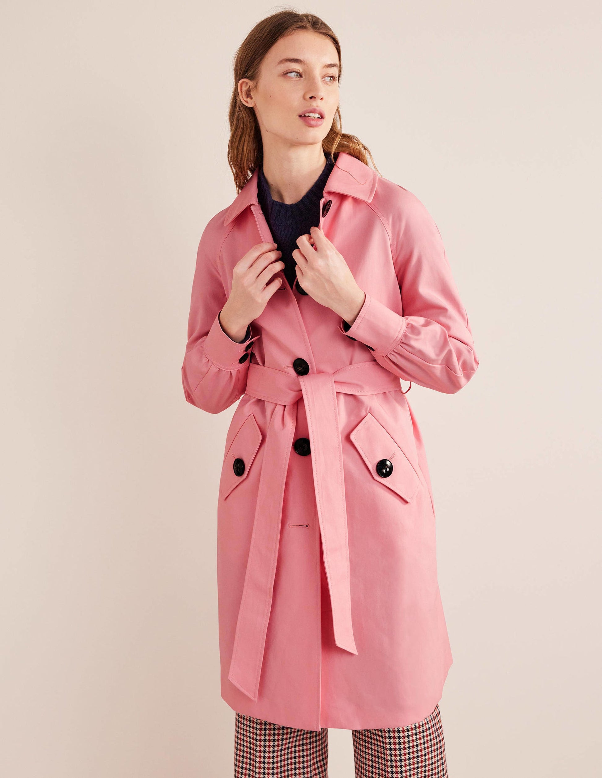 Belted Trench Coat-Pink-3