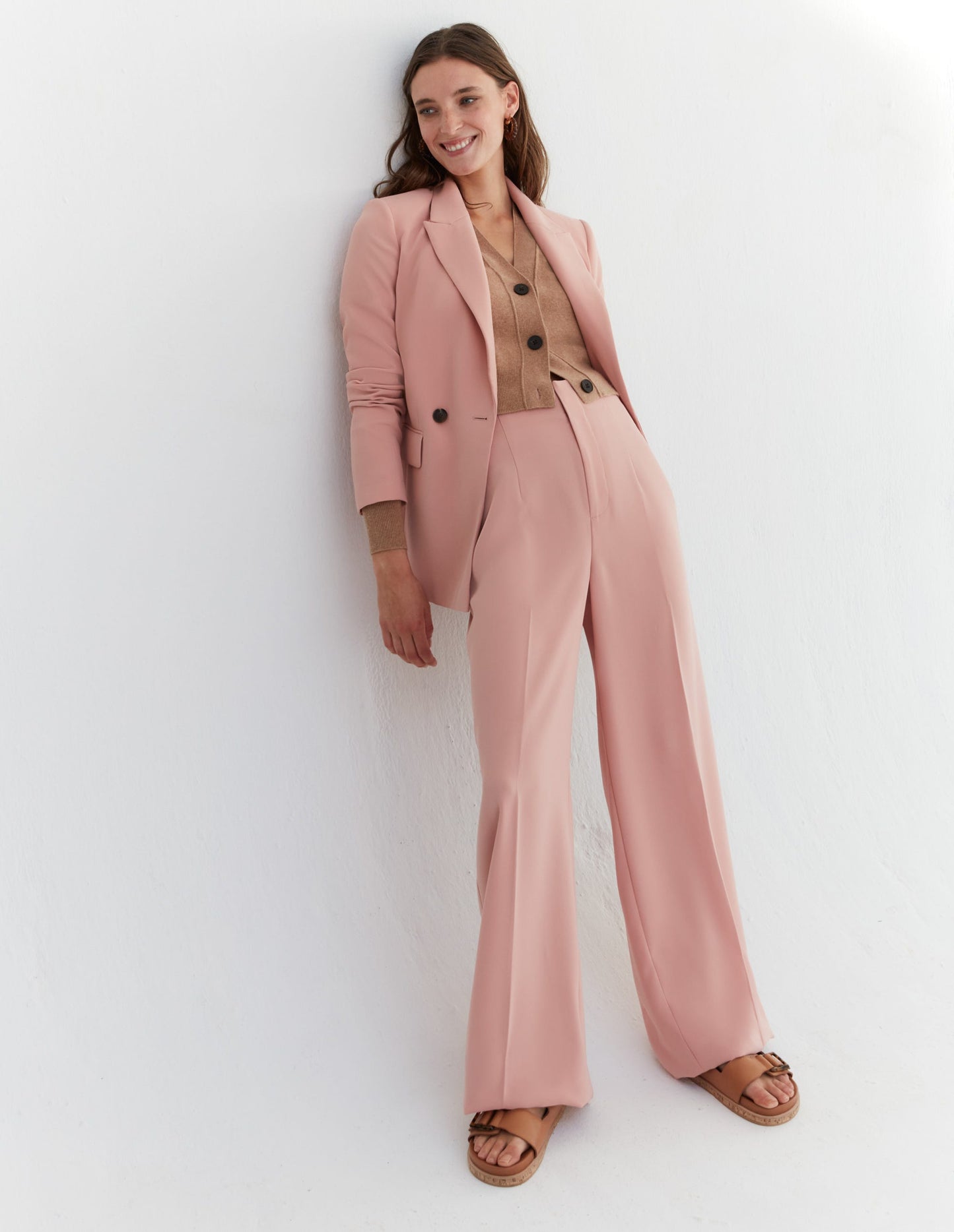 Double Breasted Crepe Blazer-Rose Pink