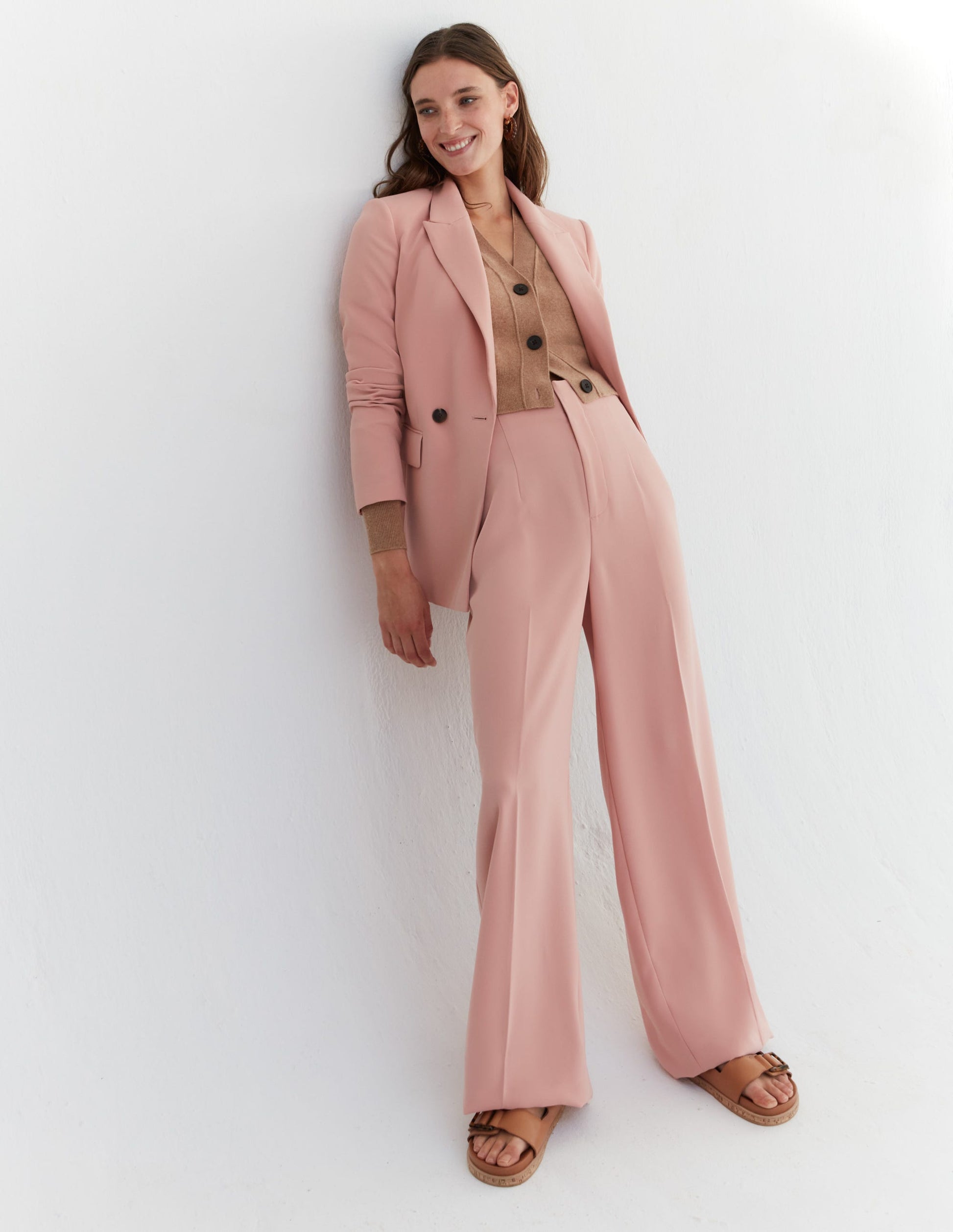 Double Breasted Crepe Blazer-Rose Pink-7
