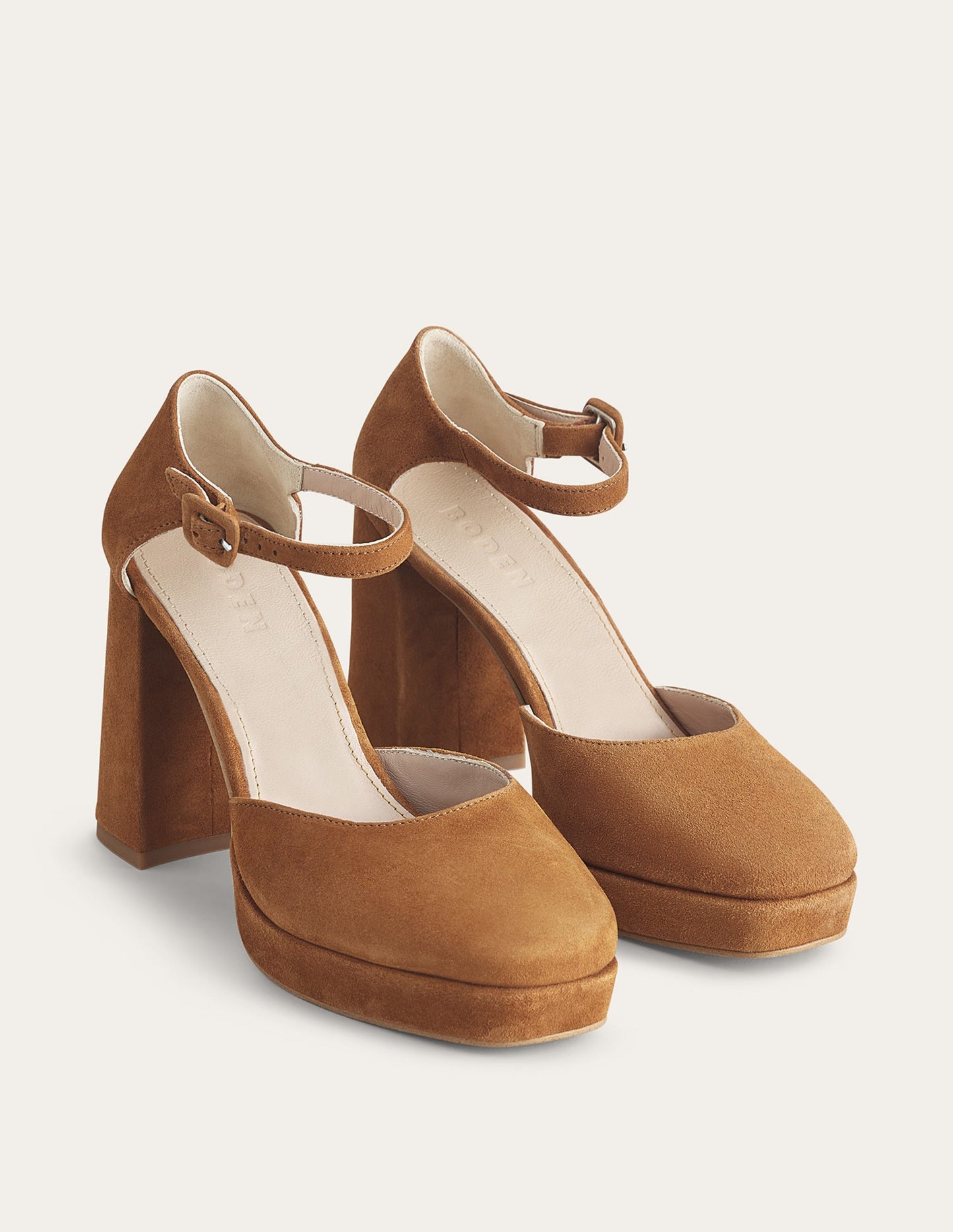 Closed-Toe Heeled Platforms-Ginger Snap Suede