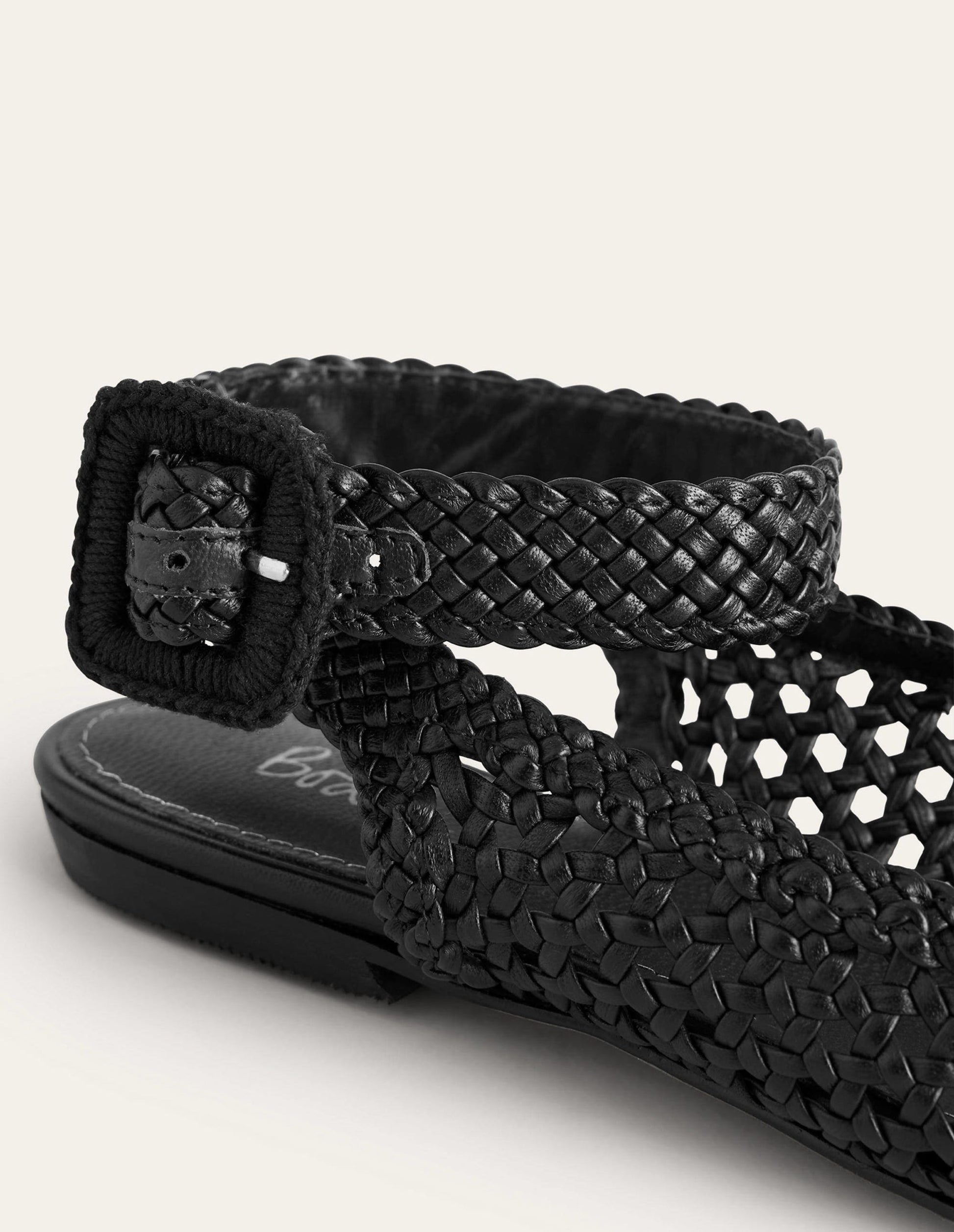 Ankle Strap Pointed Flats-Black Woven Leather-4