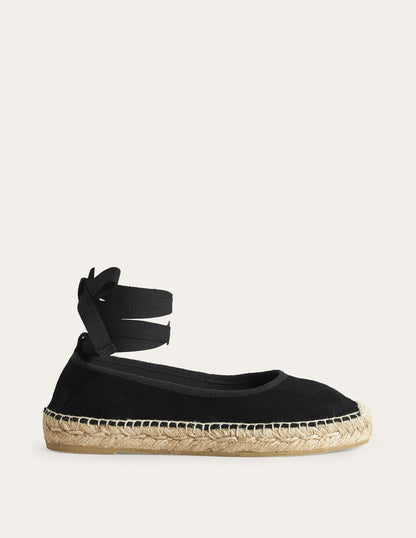 Ankle Tie Espadrilles-Black Suede-1