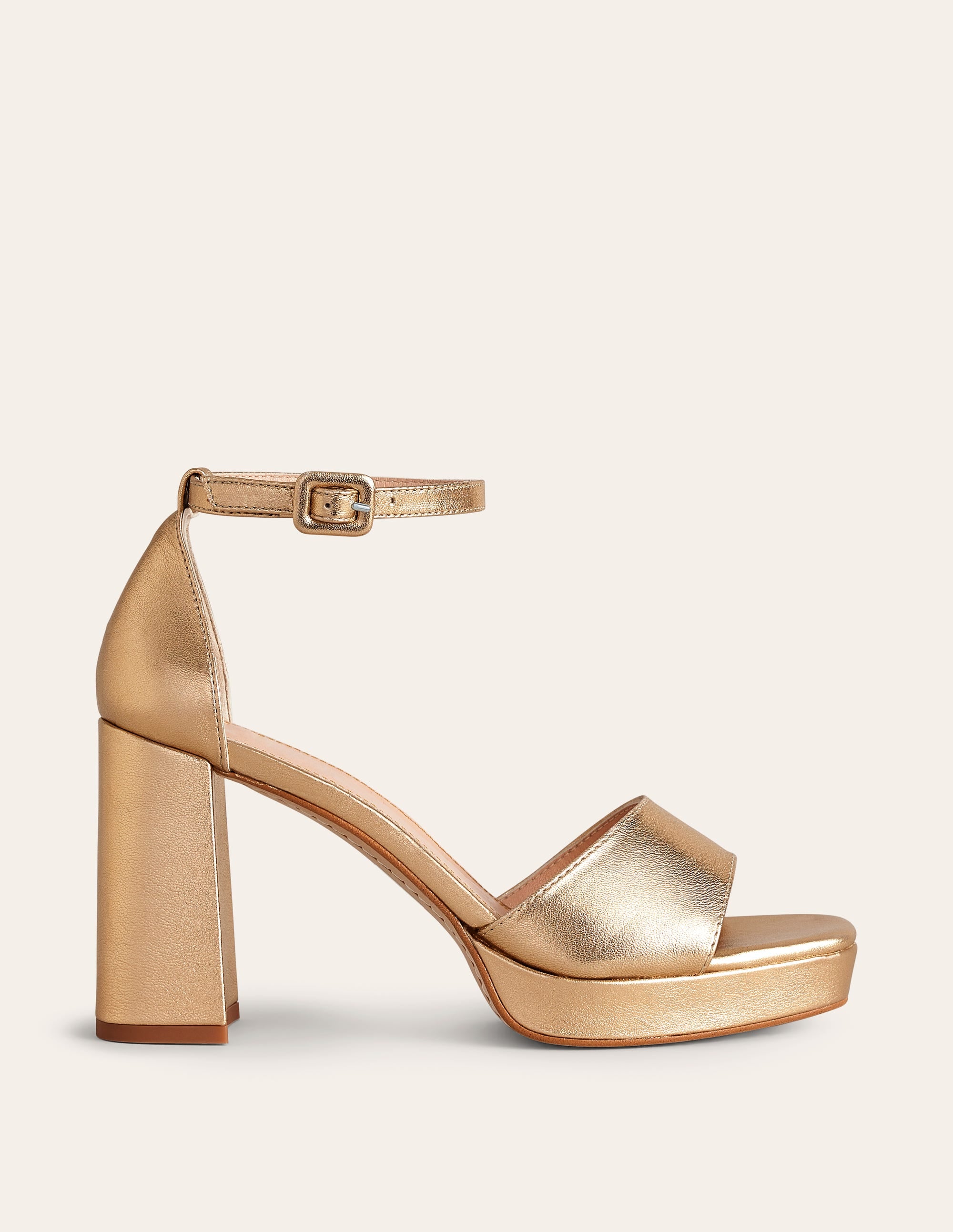 Heeled Platform Sandals-Gold Metallic Leather - Image 2