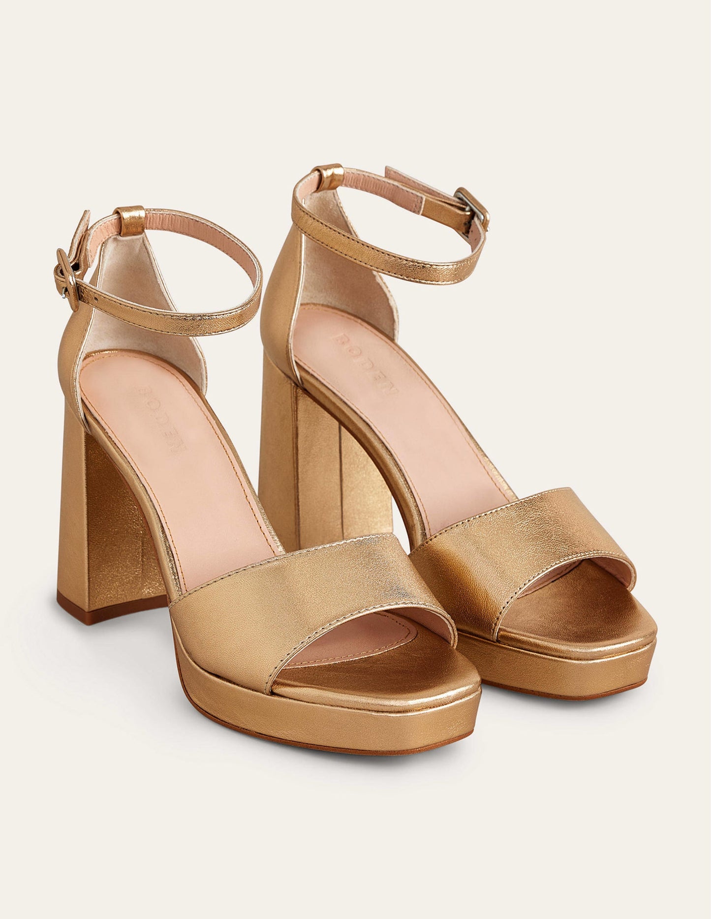 Heeled Platform Sandals-Gold Metallic Leather