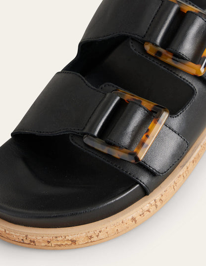 Chunky Flat Buckled Sandals-Black-4