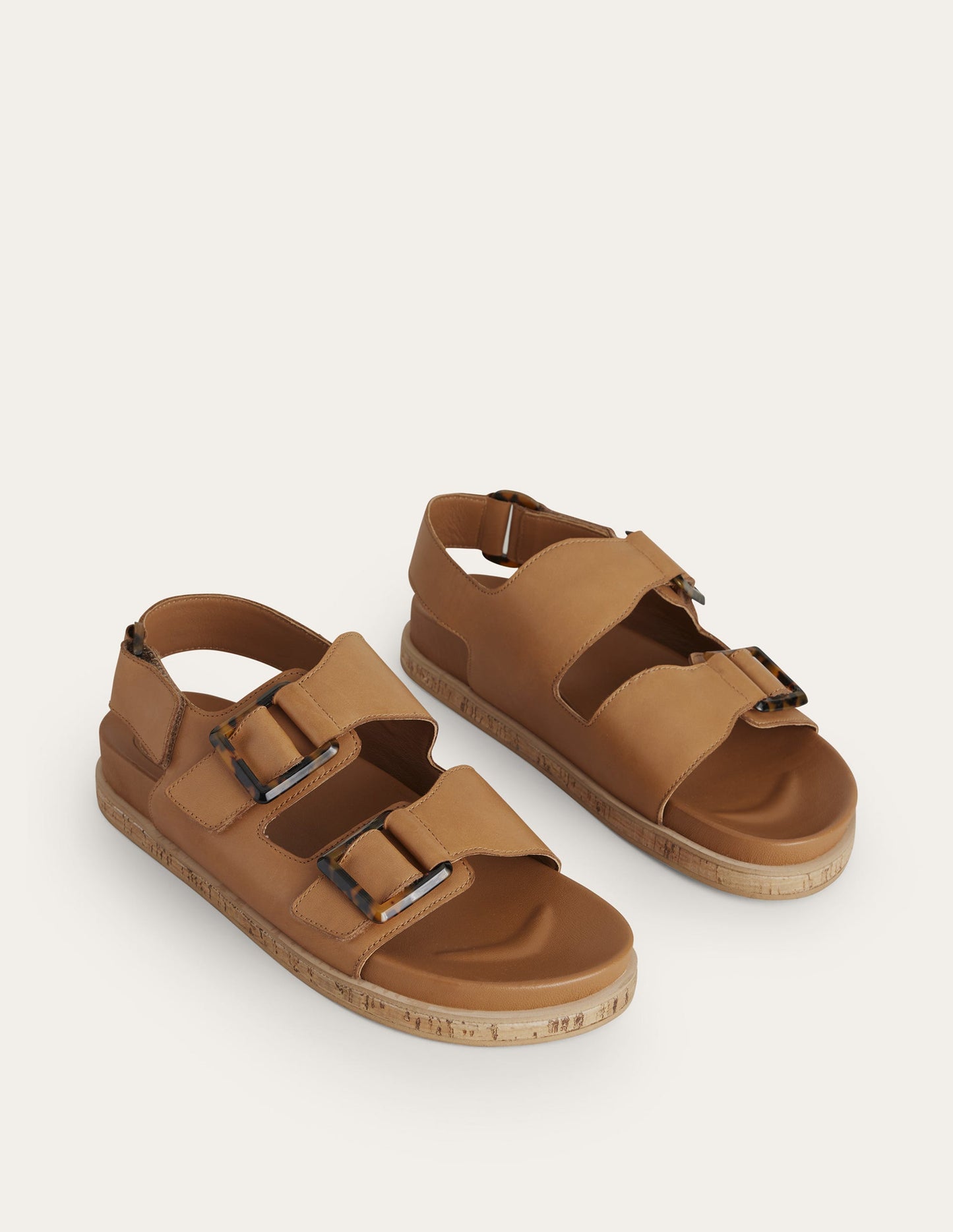 Chunky Flat Buckled Sandals-Golden Brown