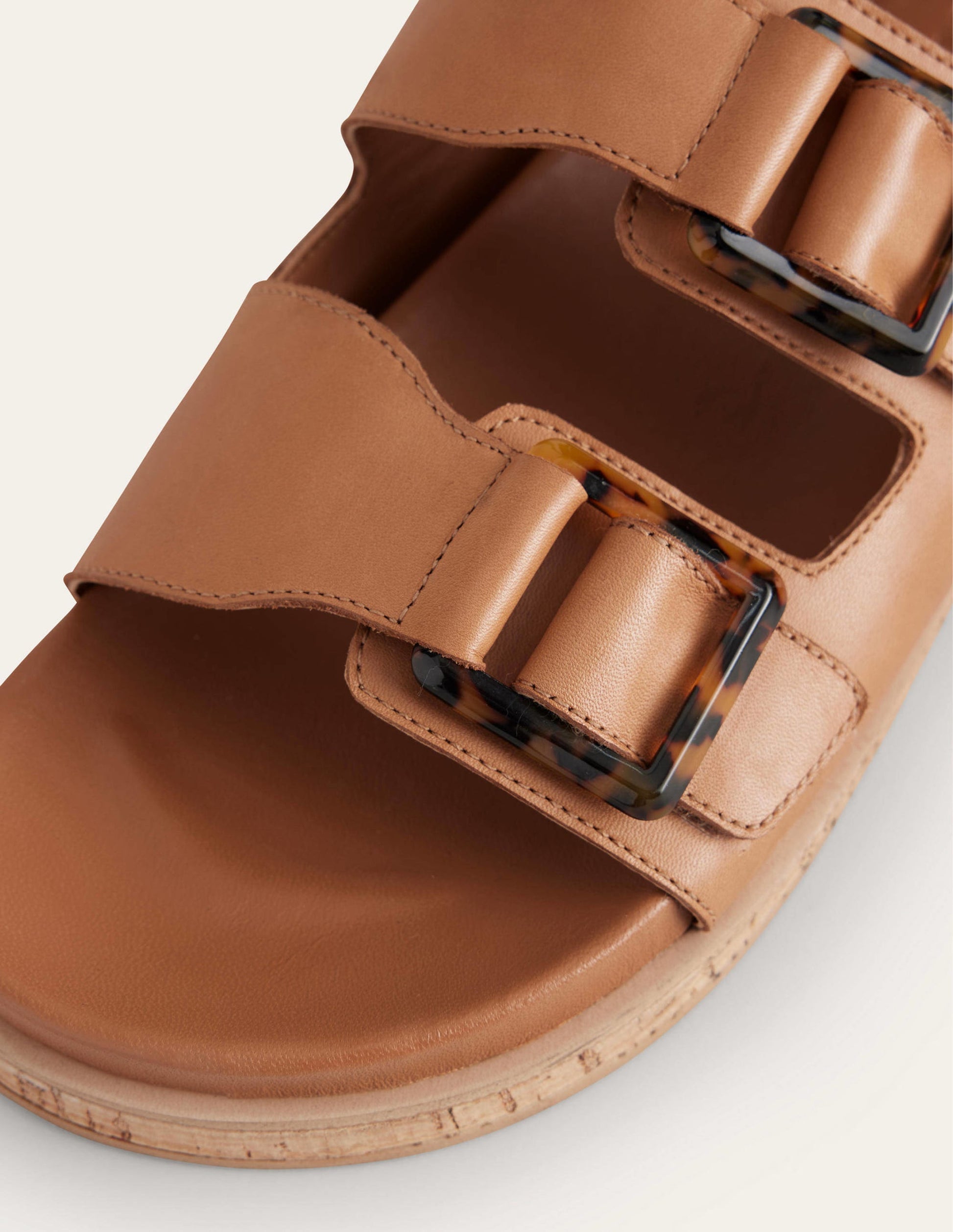 Chunky Flat Buckled Sandals-Golden Brown-4