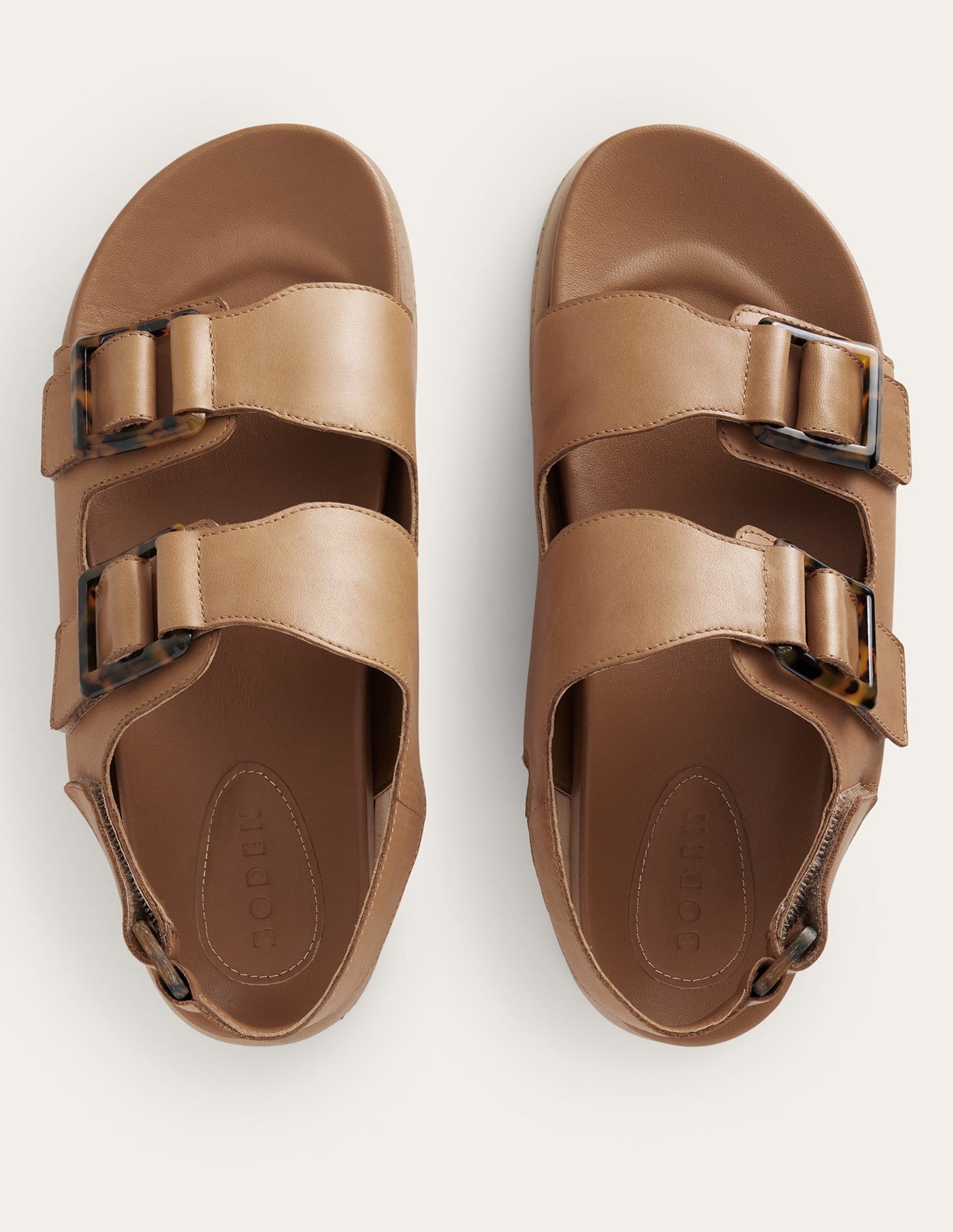 Chunky Flat Buckled Sandals-Golden Brown